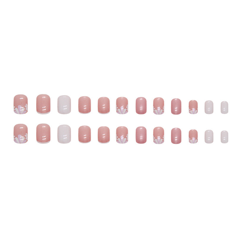 Short White French Aurora Pink Petal Nails, Ins Style