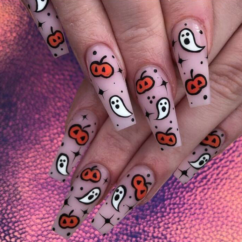 Wholesale Long Pumpkin Monster Halloween Nail Tips