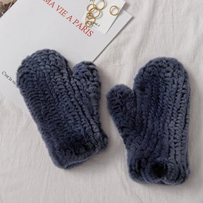 Real Rabbit Fur Mittens Winter Warm Gloves