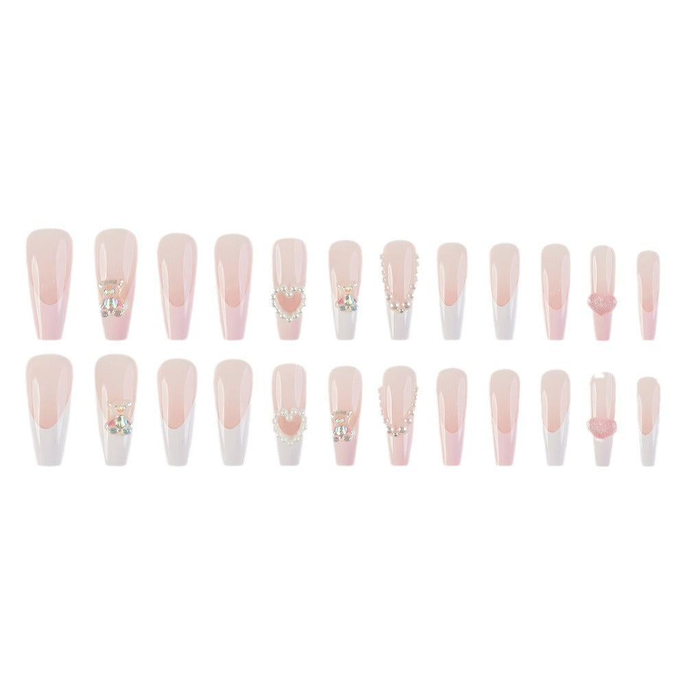 Aurora Bear Heart Pearl French Tip Nail Wraps for Fall Nails