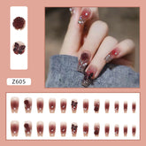 24-Piece Coral Blush Ballet Nails - Crystal Butterfly and Camellia Pearl