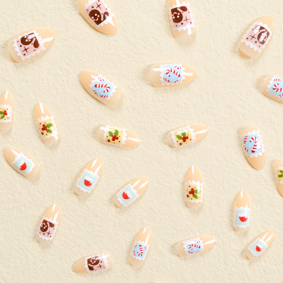 Cute Candy Cane and Santa Hat Christmas Nails