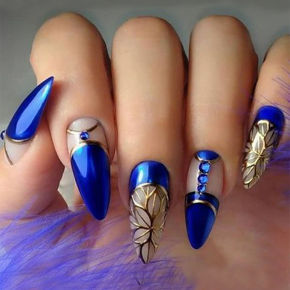 Royal Blue Almond French Tip Nail Tips