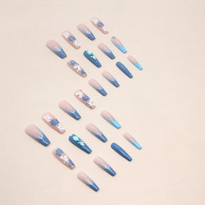 Blue French Long Ballet Wearable Nails Fresh Blue Diamond Fashion Euro Ins Style