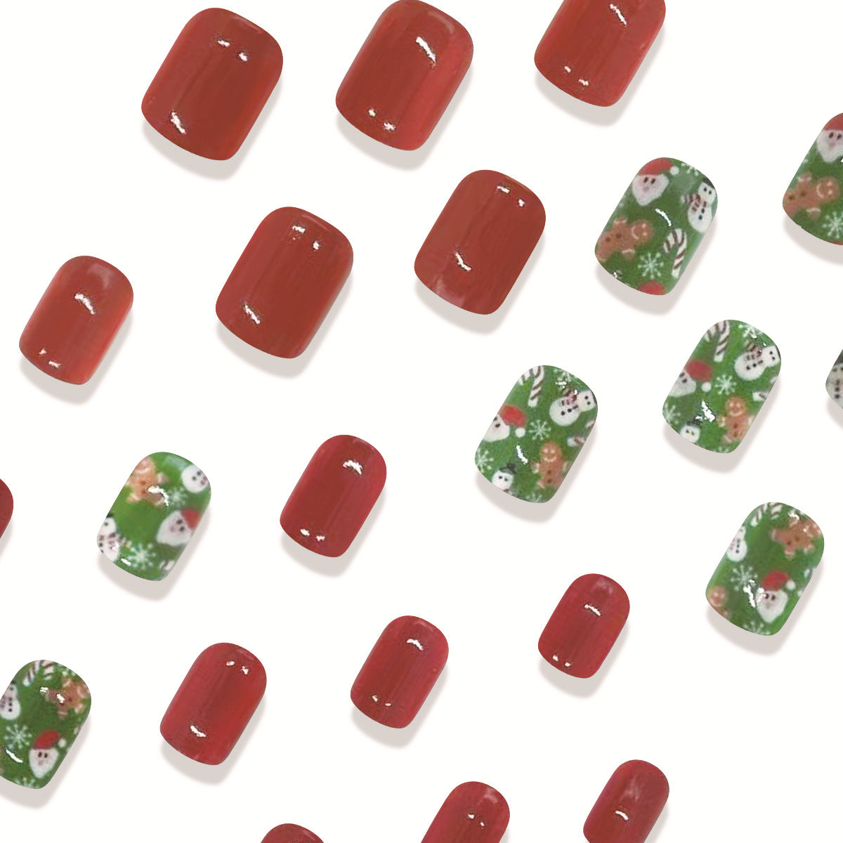 Christmas Red Green Square Nail Art Patches with Santa Gingerbread Candy Designs