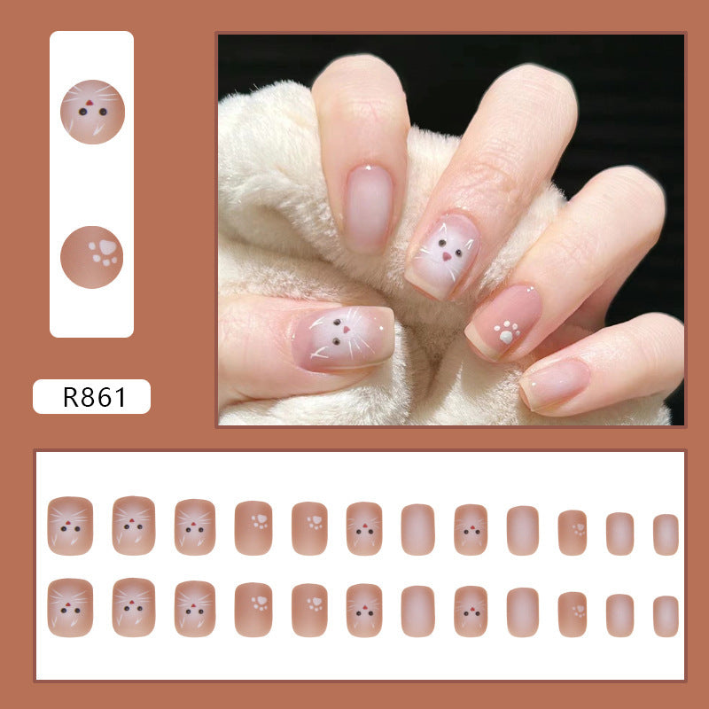 Cute Cartoon Cat Claw Nails, Versatile Style, 24 Pieces