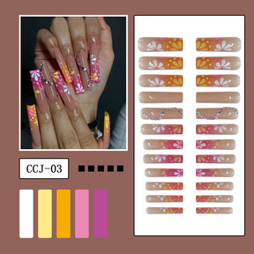 XXL Color Gradient Long Nails with 3D Pink Diamond Decor