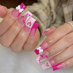 Sweet INS Style Rose French Nails with 3D Accents