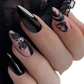 Black Almond Irregular Flower Cluster Diamond Nails