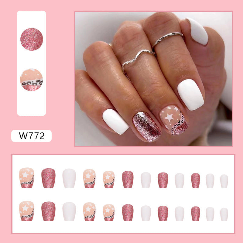 Shimmer Red Pink Short Ballet Nail Stickers