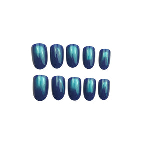 Short Oval Blue Electroplated Flashy Nail Wraps for Fall Nails