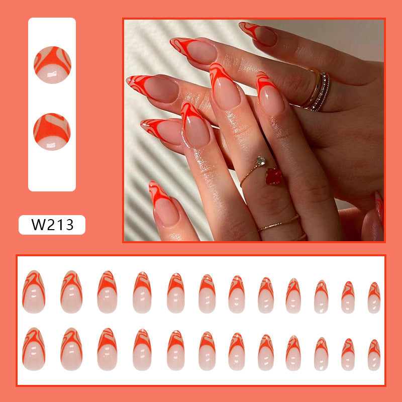 Wearable Nails Euro Ins Style Almond Orange Wave Finished Wholesale Luxe