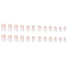 White Gradient French Square Nail Wraps with Diamonds for Fall Nails