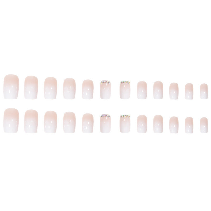 White Gradient French Square Nail Wraps with Diamonds for Fall Nails