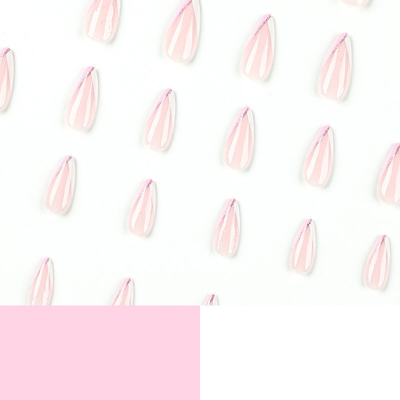 Wholesale White Pink French Nail Art Tips with Glitter Lines