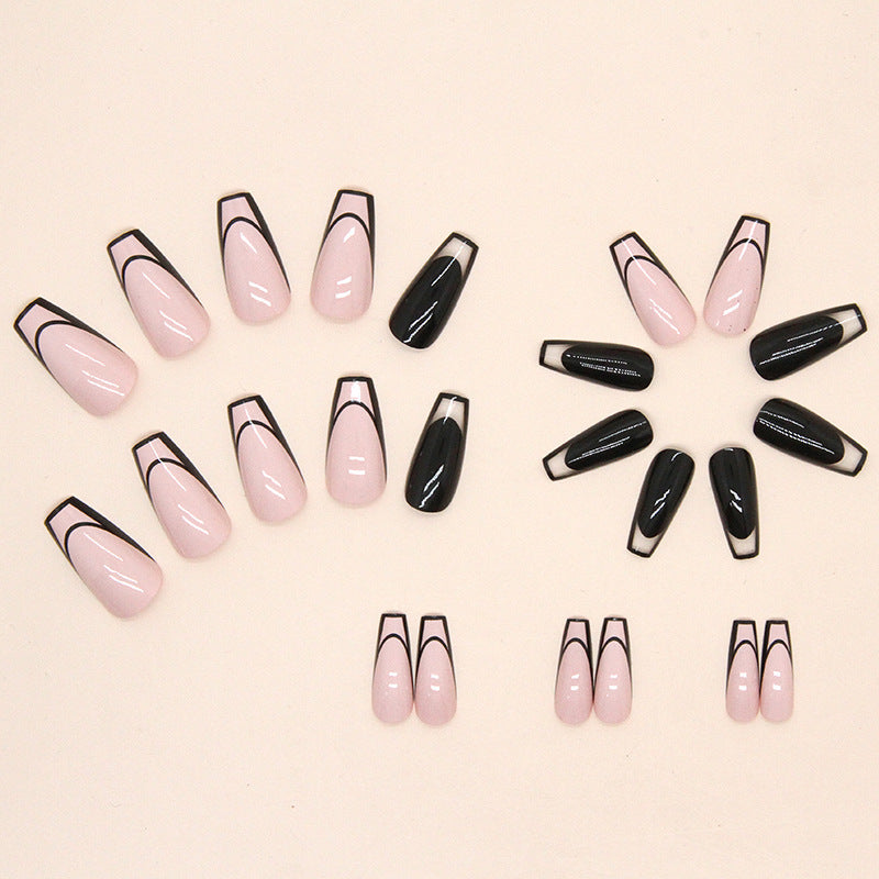 Black Pink Solid Transparent French Nails Simple Medium Long Ballet Euro Export