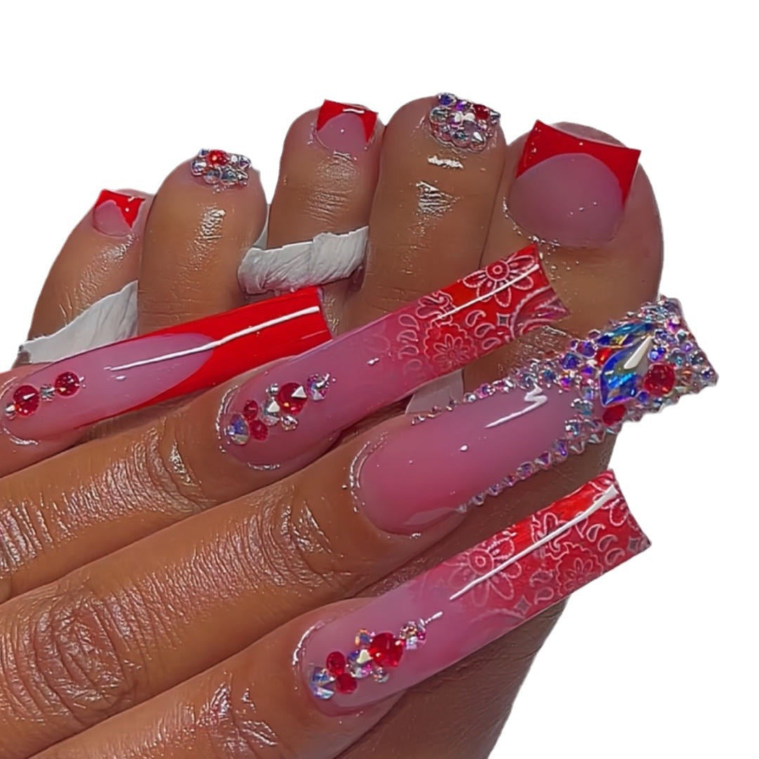 Classic Red Flower Hand & Foot Nails with Sparkle