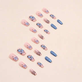 Cool Blue Flash Butterfly Short Ballet Nails for Ins Style