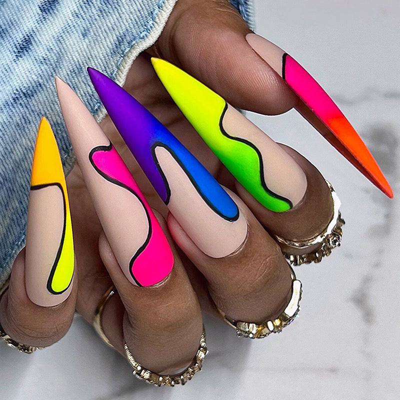 Removable Rainbow French Nail Tips for Wearable Manicures