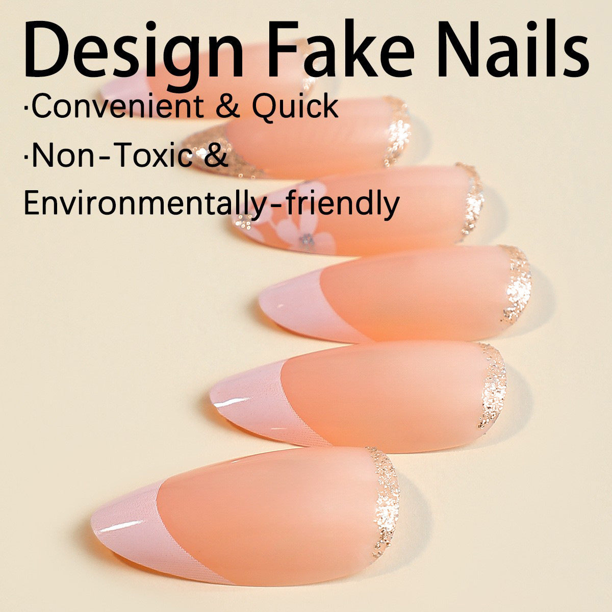 Luxury French Almond Nail Tips with Rhinestone and Lace