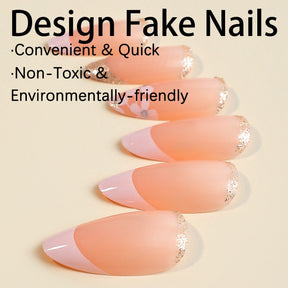 Luxury French Almond Nail Tips with Rhinestone and Lace