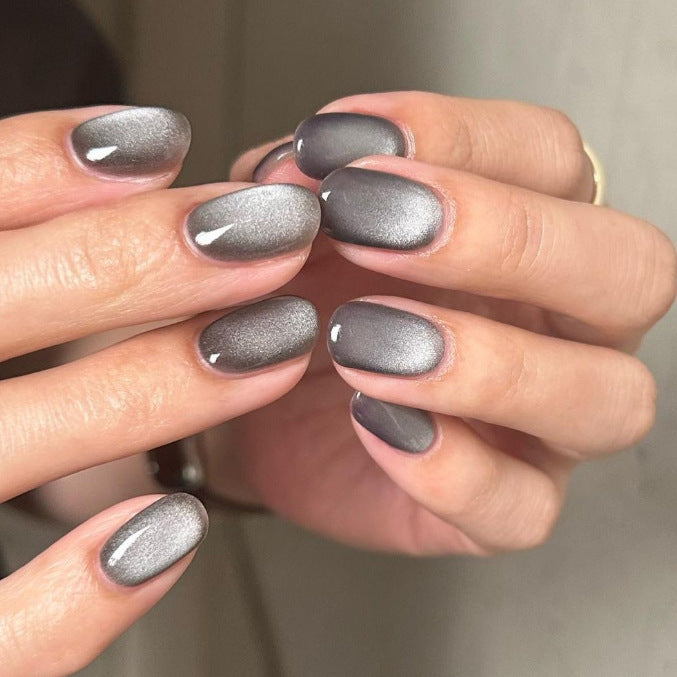 Cat Eye Grey Nails, Short Wear-On Summer Tips