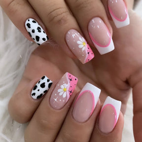 Removable French Flower Nails, Ins Style Square Shape