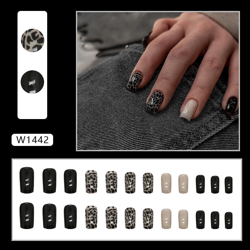 Aurora Flash Leopard Print Fall Nails 24 Pieces