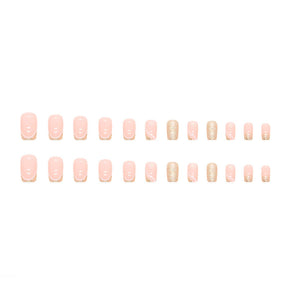 Shiny Mid-Length French Nails, Pink Floral, Ins Style, Fashionable