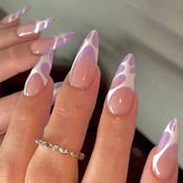 Almond French Nail Extensions, Light Purple Wave Design