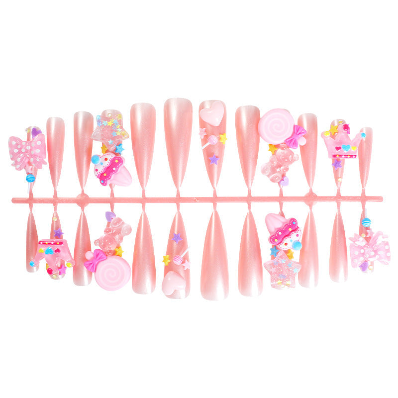 Long Pointed Candy Nails - Bow and Star Decor