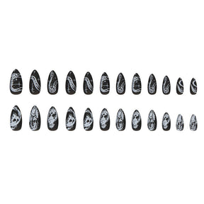 Black Matte Almond Skull Nail Stickers