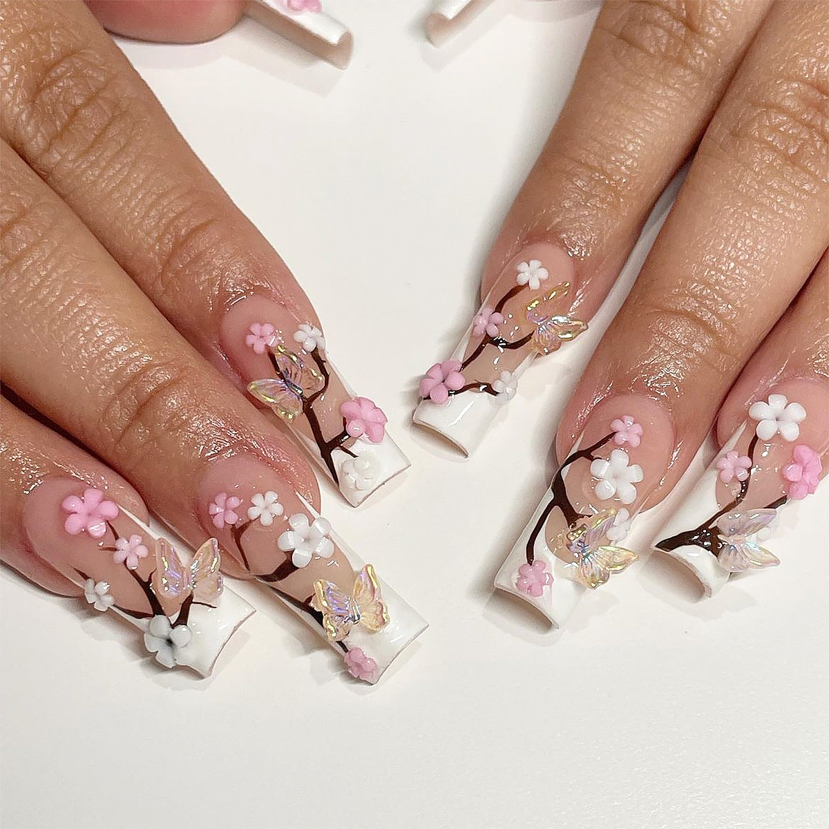 Popular Long Water Pipe Flower Butterfly Rectangle Nails