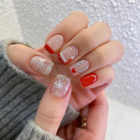 Christmas Hat Nails with Gold Glitter, Reindeer, and Bow