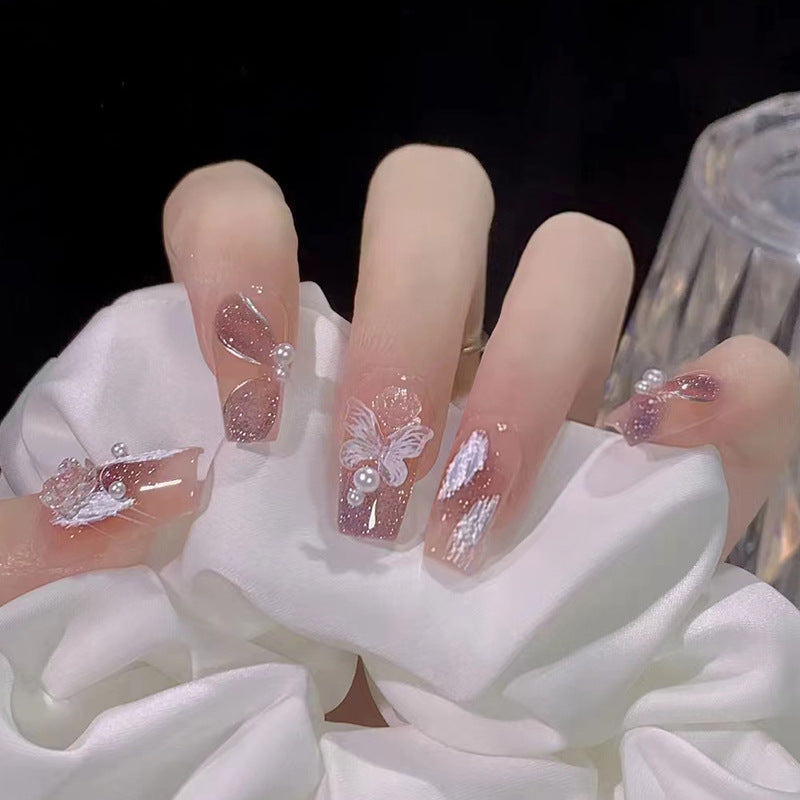 Charming Purple Gradient Nail Wraps with Crystal Butterflies and Peony, Ballet Style