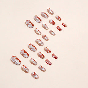 White-Radiant Oval Nail Stickers with Golden Waves