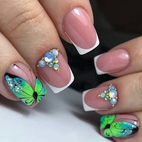 Chic Small Flower Glitter Nail Tips