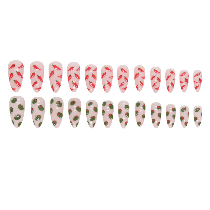 Almond Red Chili Pepper Nails Cute Ins Style