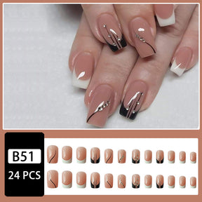 Removable Jelly Gel French Nails, Black and White