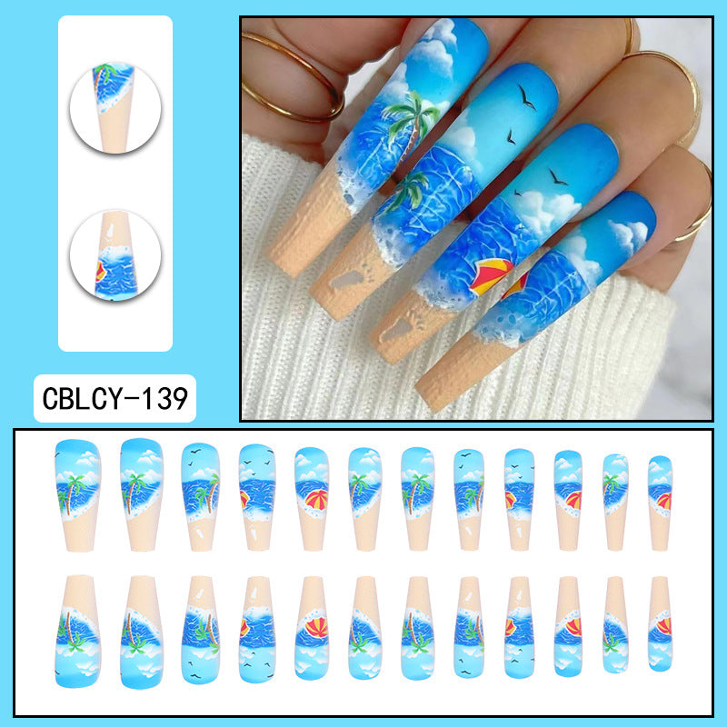 Long Ballet Nails with Hawaiian Summer Theme