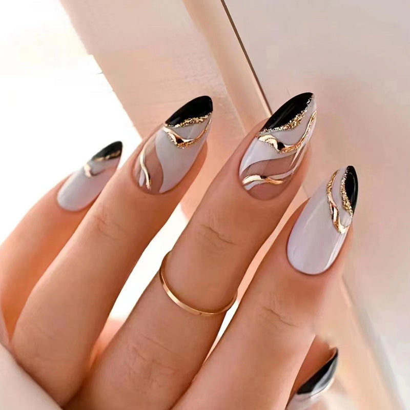 Sweet Cool Ins Style Black White Almond Nails Fashion Practice