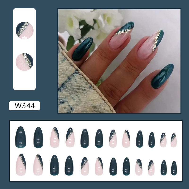 Deep Navy French Almond Nails, Ins Style, Whitening