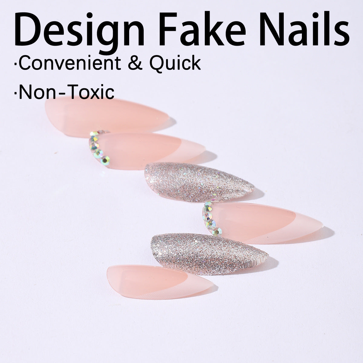 Shiny French Almond False Nails Pink