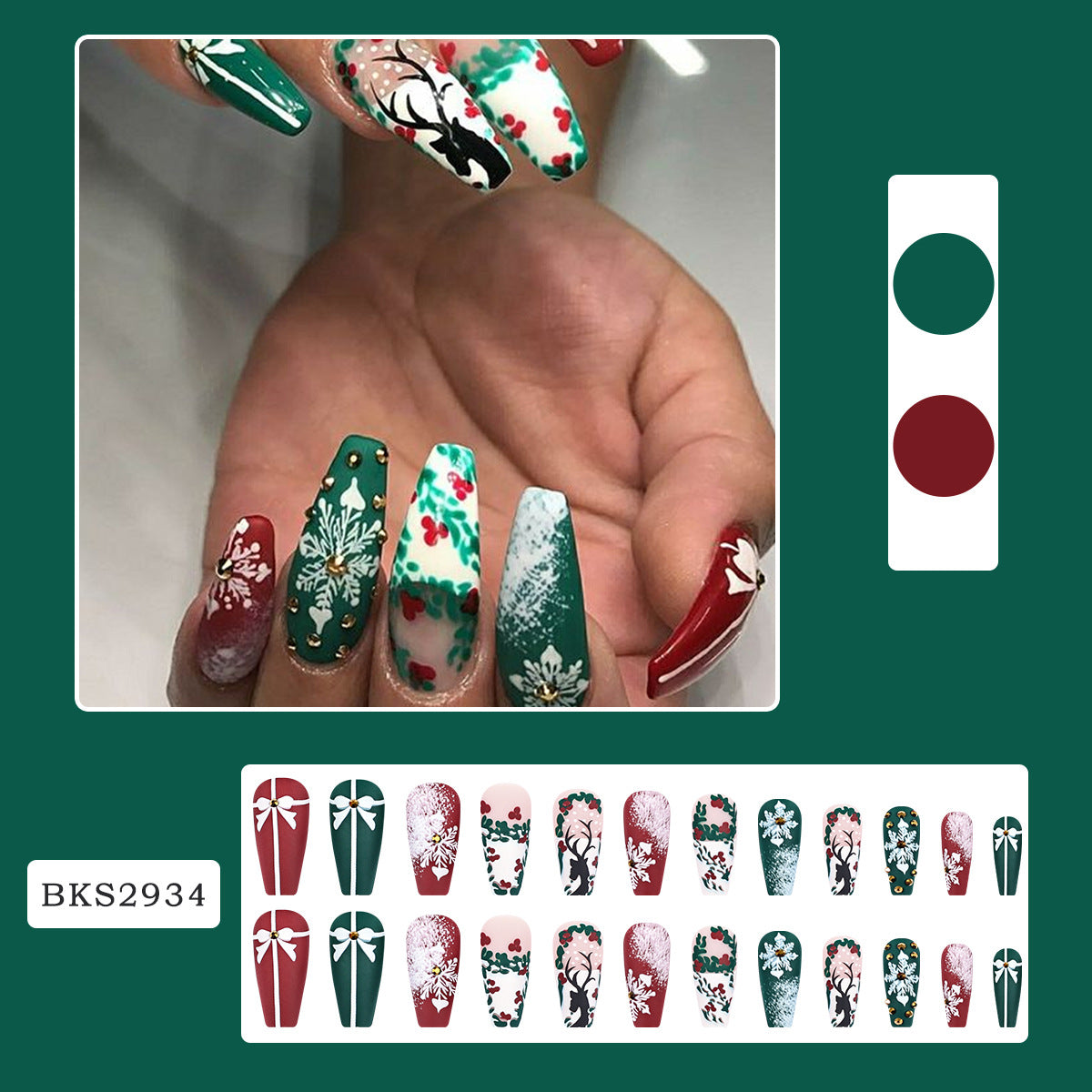 Reindeer Snowflake Christmas Nail Tips