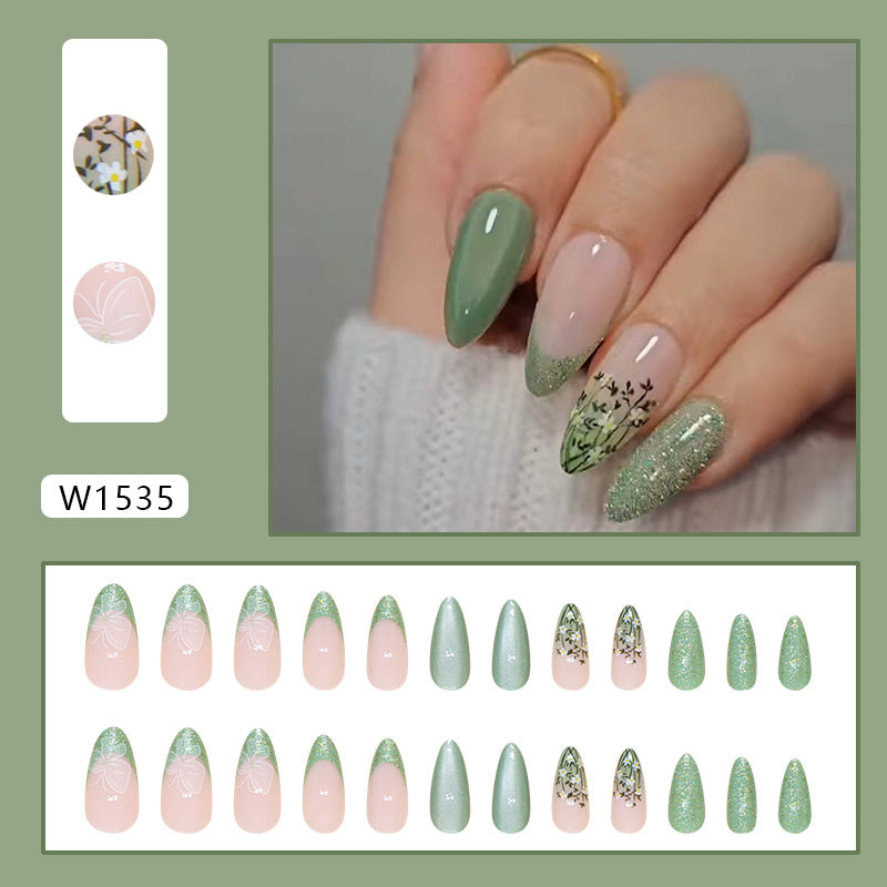 Spring Almond-Shaped Cat Eye Flower Nail Wraps: 24-Piece Fall Nails