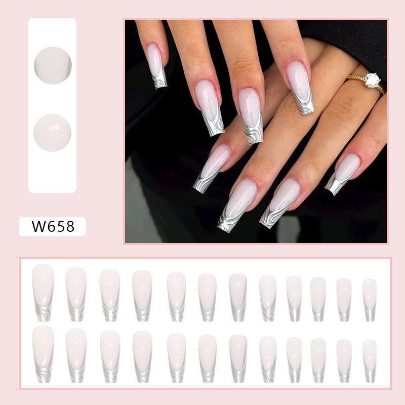 Chic Fall Nails Silver Wave French Acrylic Tips for Women