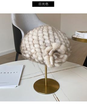 Warm Mink Fur Ear Flap Beret - Stylish Winter Hat