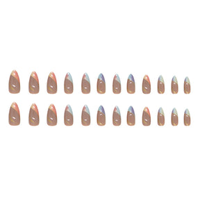 Trendy Euro Ins Style Round Almond Multicolor Gradient French Gold Line Fake Nails