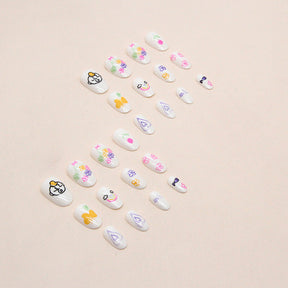 Cute Oval Short Nails, Colorful Summer Flower Design