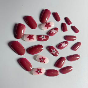 Trendy Wine Red Star Drop and Almond Nail Wraps for Fall Nails